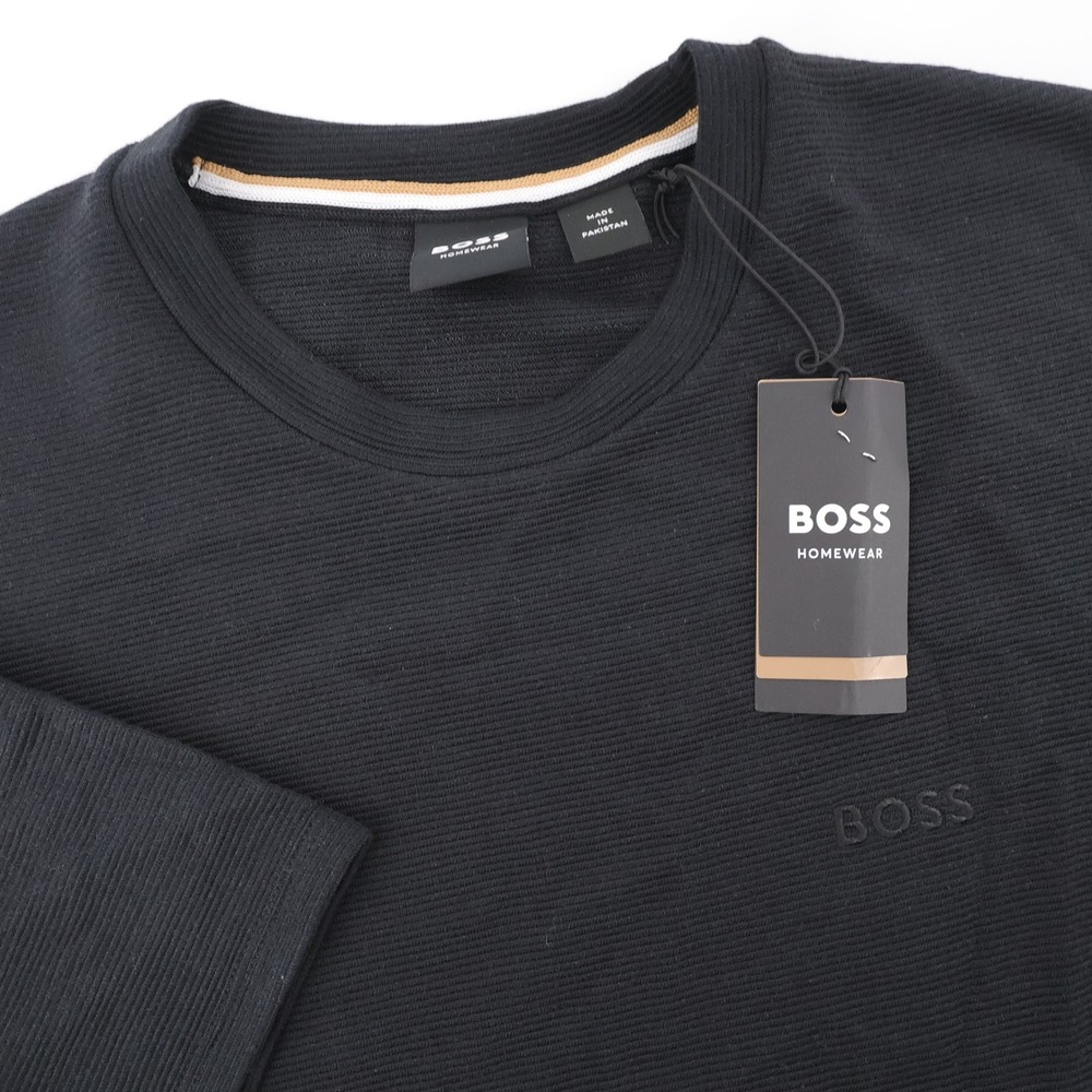 NEW BOSS Rib Textured Homewear T-Shirt Black Short Sleeve Mens Small